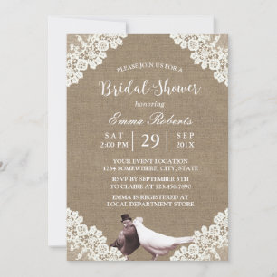 Möhippan Rustic Burlap White Snöre Lovebird Inbjudningar