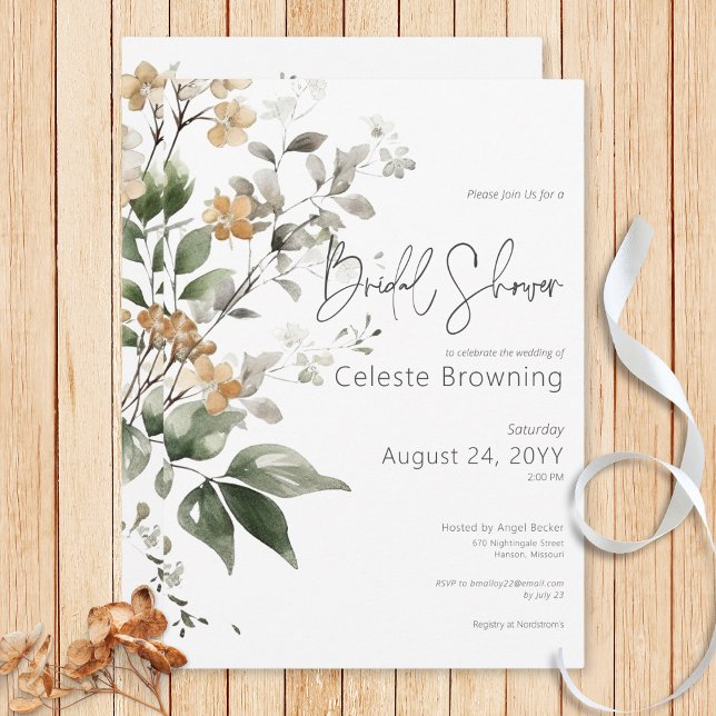 Möhippan Rustic Delicate Tan Fall Wildblommor Inbjudningar (Rustic Delicate Tan Fall Wildflowers Bridal Shower Invitation)