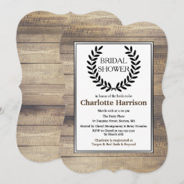 Möhippan Rustic Farmhouse Wood Black Laurels Inbjudningar