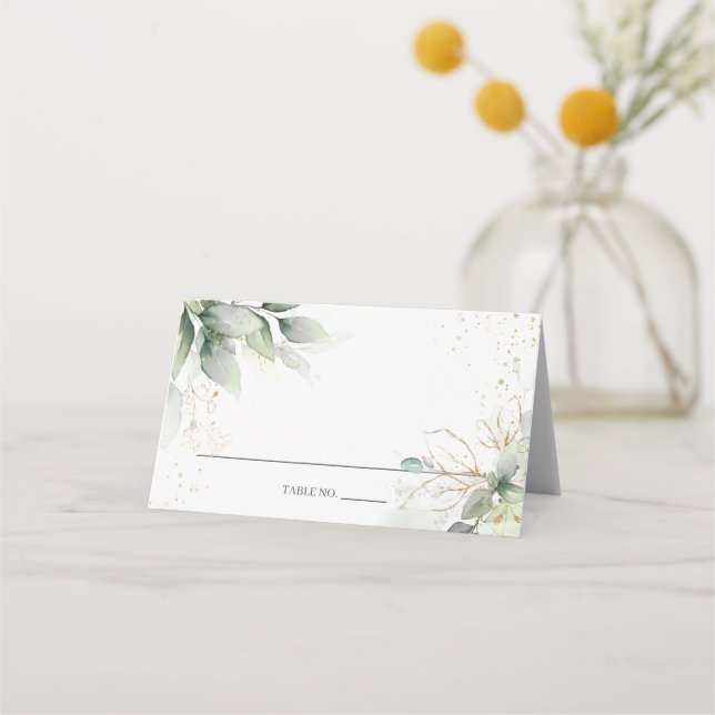 Möhippan Rustic Greenery Guld Foliage Bröllop Placeringskort (Framsida)