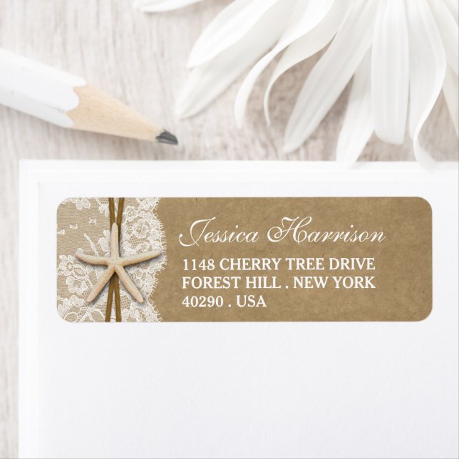 Möhippan Rustic Kraft, Snöre & Starfish Beach Returadress Etikett (Insitu)