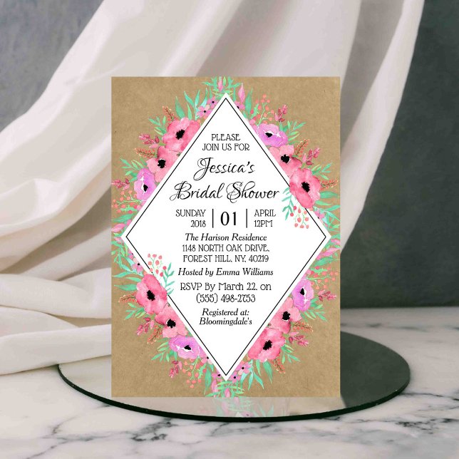 Möhippan Rustic Kraft Watercolor Flowers Inbjudningar (Skapare uppladdad)