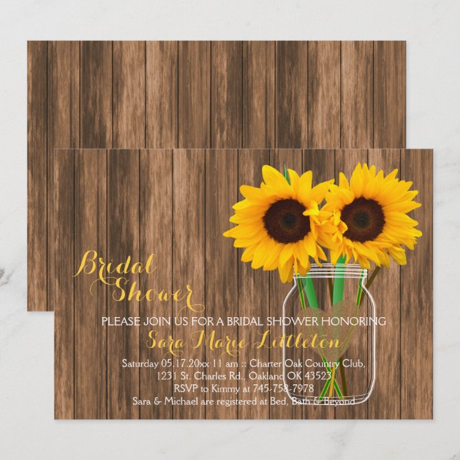 Möhippan Rustic Land Solros Mason Burk Inbjudningar (Fram/baksida)