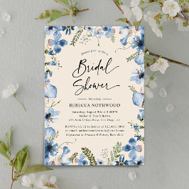 Möhippan Rustic Minimalist Dusky Blue Blommigts Inbjudningar