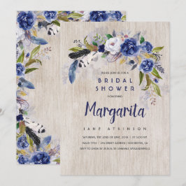 Möhippan Rustic Navy Blommigt Watercolor Inbjudningar