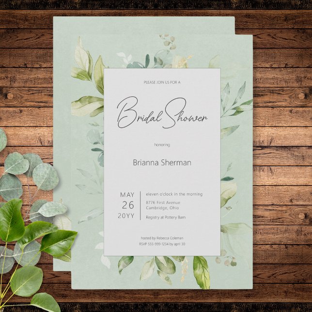 Möhippan Rustic Sage Natural Greenery Inbjudningar (Rustic Sage Natural Greenery Bridal Shower Invitation)