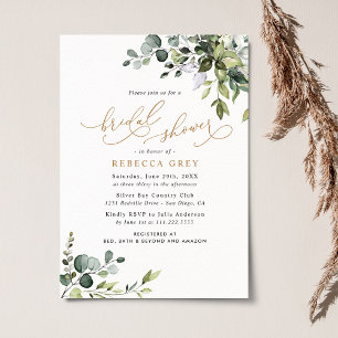 Möhippan Rustic Watercolor Greenery Guld Inbjudningar