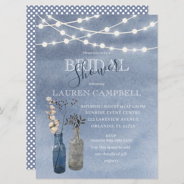 Möhippan Rustic Watercolor String Ljus Inbjudningar (Fram/baksida)