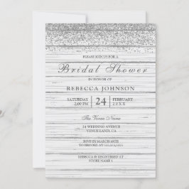 Möhippan Rustic White Wood Silver Glitter Inbjudningar