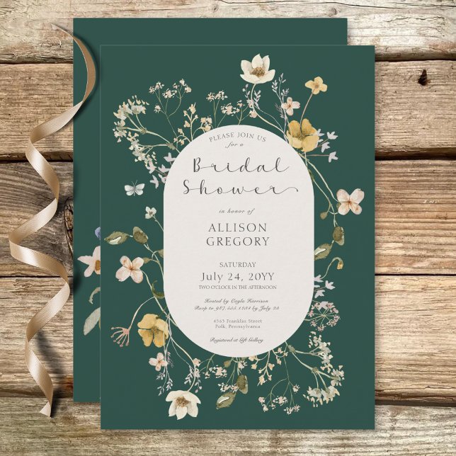 Möhippan Rustic WildblomGrönt Ram Inbjudningar (Rustic Wildflower Frame Green Bridal Shower Invitation)