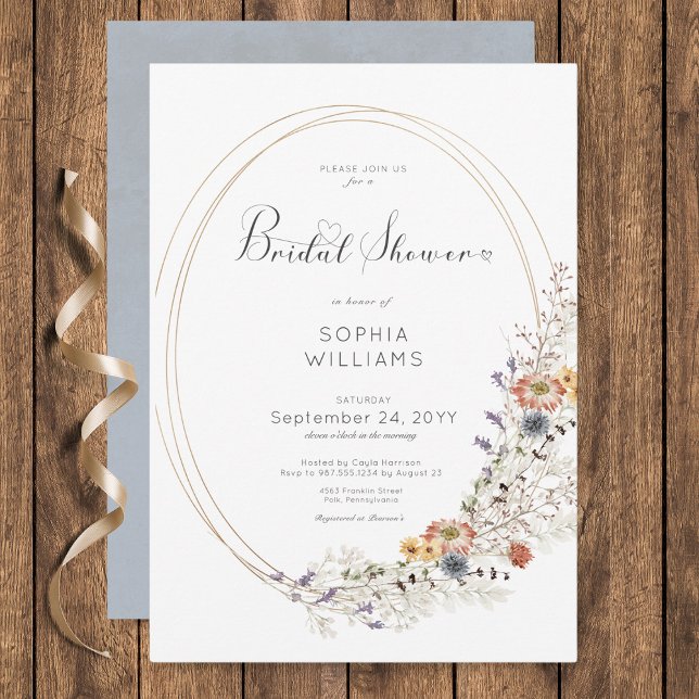 Möhippan Rustic Wildblomoval Ram Inbjudningar (Rustic Wildflower Oval Frame Bridal Shower Invitation)