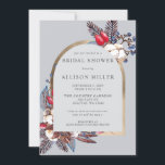 Möhippan Rustic Winter-Blommigtar, bågsvarig Inbjudningar<br><div class="desc">Rustic Winter Blommigts Cotton Dusty Blue Red Berries Inbjudningskort för möhippa</div>