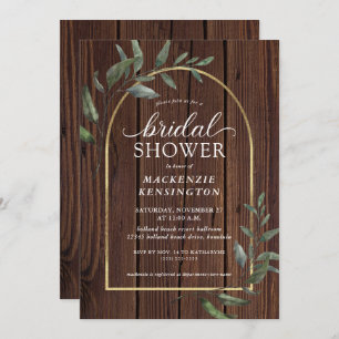 Möhippan Rustic Wood Eucalyptus Guld Arch Inbjudningar