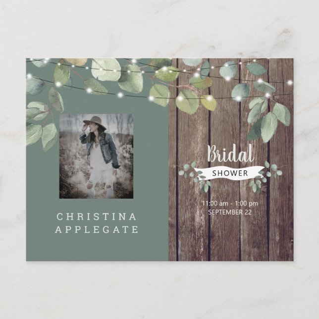 Möhippan Rustic Wood & Ljus Sage Inbjudan Vykort (Framsida)