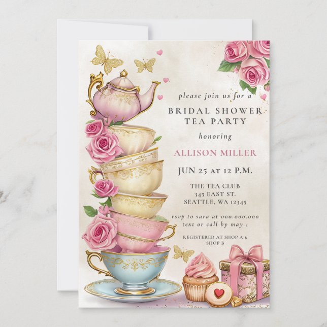 Möhippan Rustik  Ro Guld Tea Party Inbjudningar (Framsida)