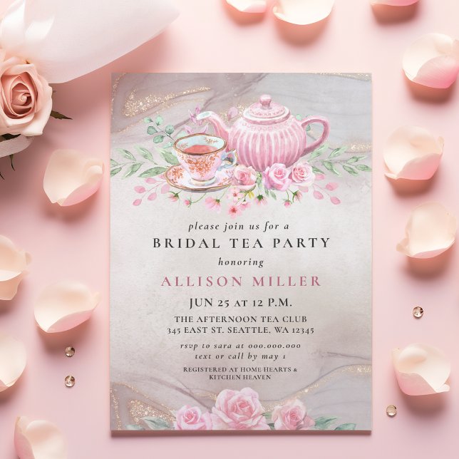 Möhippan Rustik  Ro Guld Tea Party Inbjudningar (Rustic Blush Rose Gold Tea Party Bridal Shower Invitation)