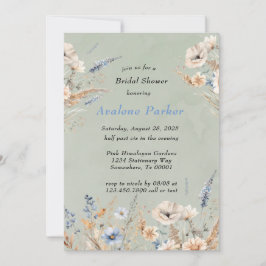 Möhippan Sage and Dusty Blue Wildblommor Inbjudningar