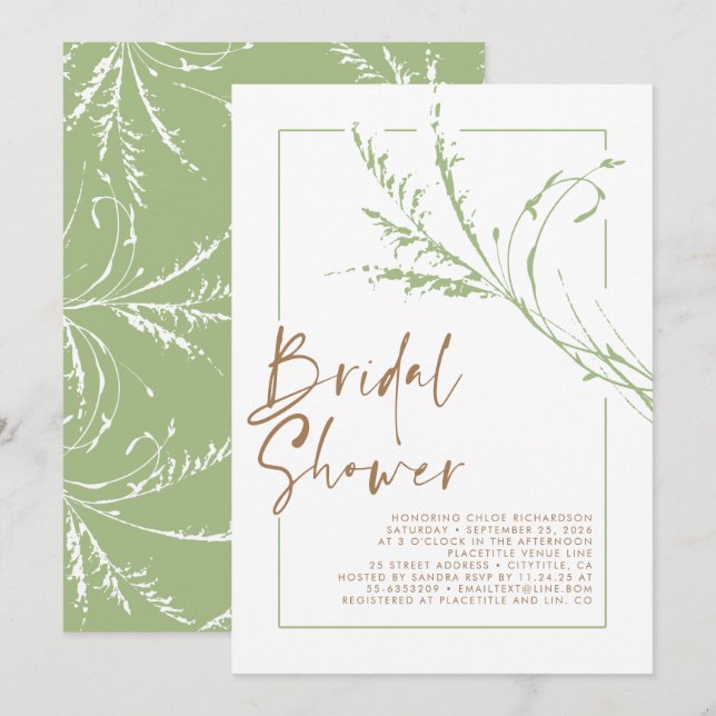 Möhippan Sage Beige Pampas Grass Modern Boho Inbjudningar (Fram/baksida)