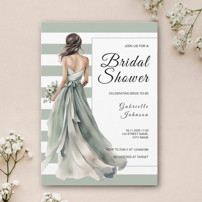 Möhippan Sage Grönt Bride Rand Polka Dot Inbjudningar (Skapare uppladdad)