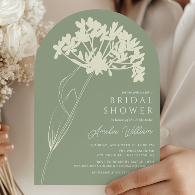 Möhippan Sage Grönt & Cream Modern Blommigt Inbjudningar (Skapare uppladdad)