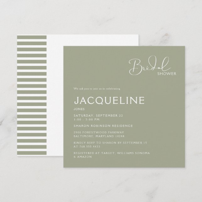 Möhippan Sage Square Inbjudningar (Fram/baksida)