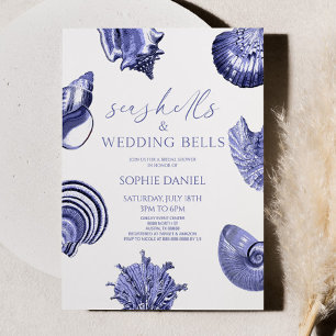 Möhippan Seashells och Bröllop Klockor Blue Inbjudningar