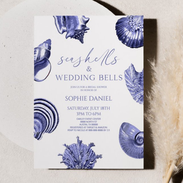 Möhippan Seashells och Bröllop Klockor Blue Inbjudningar (Skapare uppladdad)