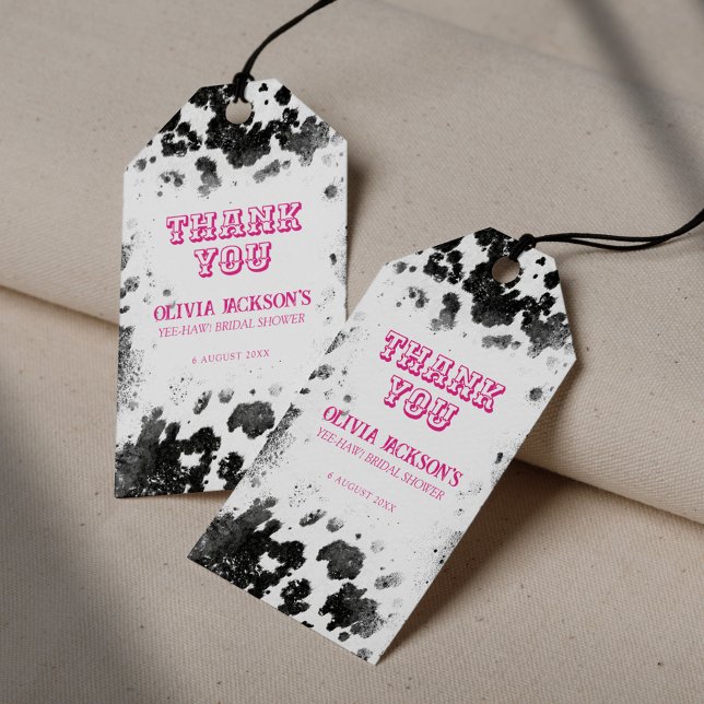 Möhippan Senaste Hoedown Cow Print Shock rosa Presentetikett (Skapare uppladdad)