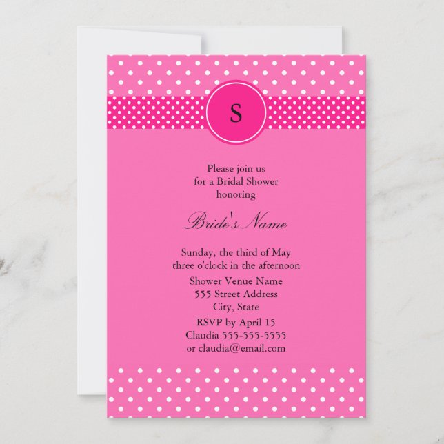 Möhippan shock rosa och vit polka punkt inbjudningar (Framsida)