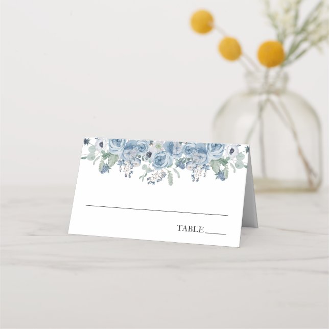 Möhippan ShowerName Place Cards för Blue Blommigt  Placeringskort (Framsida)