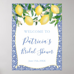 Möhippan Sicilian Lemons Antique Blue Tiles Poster