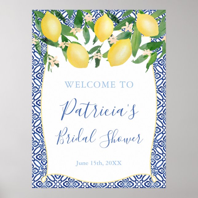 Möhippan Sicilian Lemons Antique Blue Tiles Poster (Framsidan)
