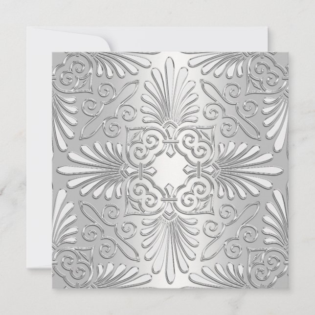 Möhippan silver & White Art Deco Deco Damask Inbjudningar (Framsida)