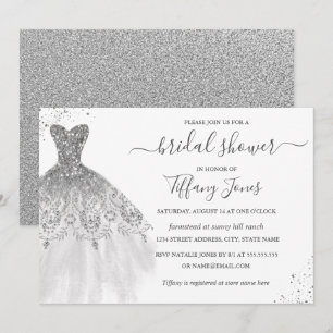 Möhippan Silver White Glitter Bröllop Dress Inbjudningar