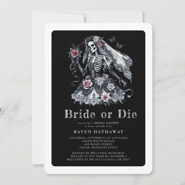 Möhippan Skeleton i Blommigten Bride eller Die Got Inbjudningar (Framsida)