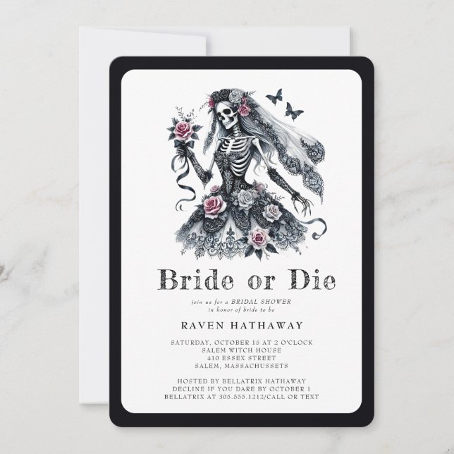 Möhippan Skeleton i Blommigten Bride eller Die Got Inbjudningar (Framsida)