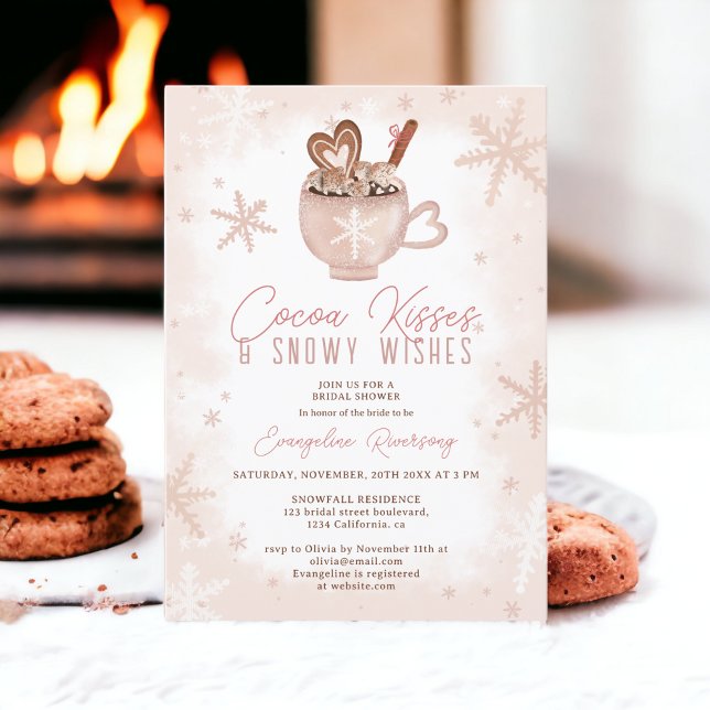 Möhippan snö för chokladchoklad inbjudningar (Winter cocoa kisses chocolate snow bridal shower invitation)