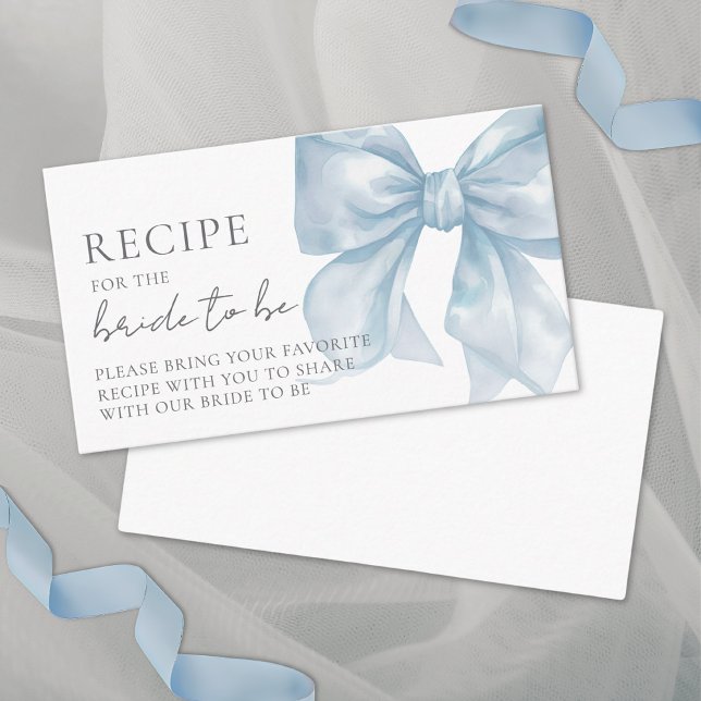Möhippan Ta emot blå fält Tilläggskort (Recipe Blue Bow Bridal Shower Enclosure Card)