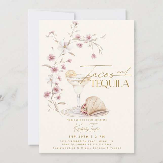 Möhippan Tacos & Tequila Wildblomma Inbjudningar (Framsida)