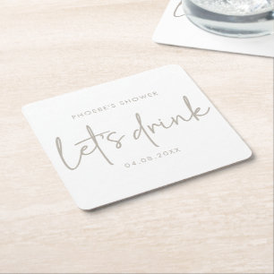 Möhippan Taupe & White Minimal Script Underlägg Papper Kvadrat