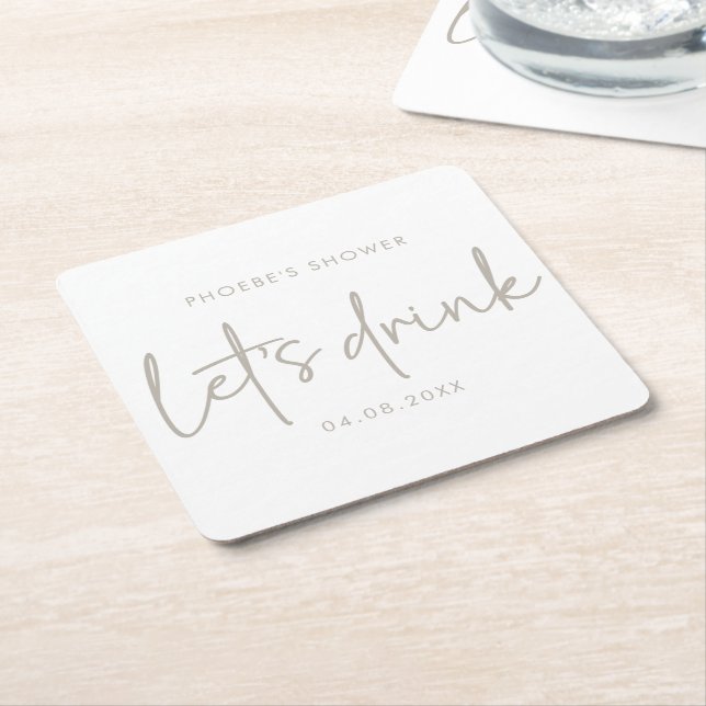 Möhippan Taupe & White Minimal Script Underlägg Papper Kvadrat (Vinklad)