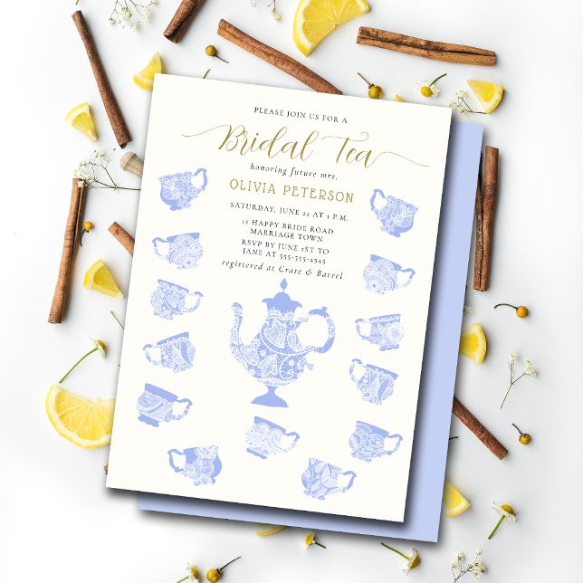 Möhippan Tea Party Chinoiserie Blue Boho Snöre Inbjudningar (Skapare uppladdad)