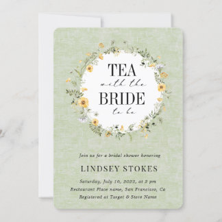 Möhippan Tea Party Gult Wildblommor Sage Inbjudningar