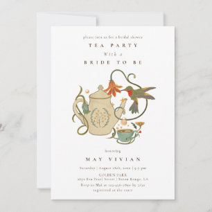 Möhippan Tea Party i blommigt med vattenfärgen Fae Inbjudningar