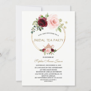 Möhippan Tea Party i den Blommigten i Burgundy Inbjudningar