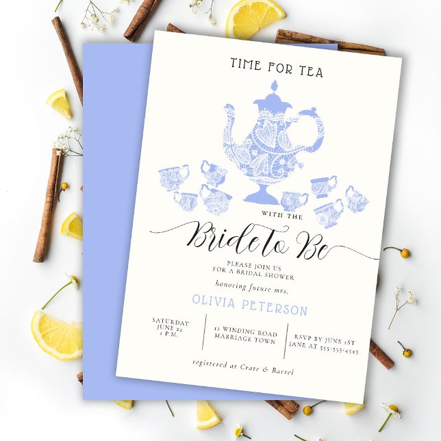 Möhippan Tea Party Lavender Blue Boho Snöre Inbjudningar (Skapare uppladdad)
