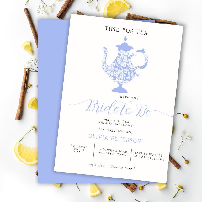 Möhippan Tea Party Lavender Blue Modern Snöre Inbjudningar (Skapare uppladdad)