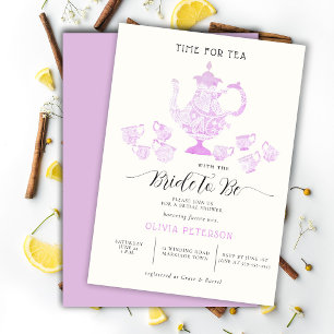 Möhippan Tea Party Lavender Rosa Chic Snöre Inbjudningar