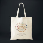 Möhippan Tea Party Tygkasse<br><div class="desc">Låt din Speciella Blommar med Tea Party Möhippa Tote Bag! Den här designen har enastående handmålade vattenfärgade blommigtar i nyanser av djup lila, dammblått och rosa med sage grey. Vare sig du är värd för en trädgård party eller en mysigt, intim samling, kommer den här vackra dekaldesignen att ge en...</div>