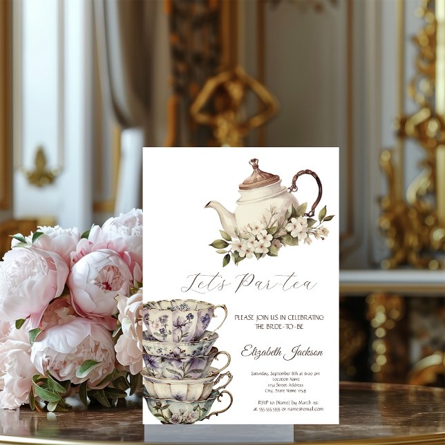 Möhippan Tea Set Kopp Tekanna Flowers Guld Inbjudningar (Skapare uppladdad)